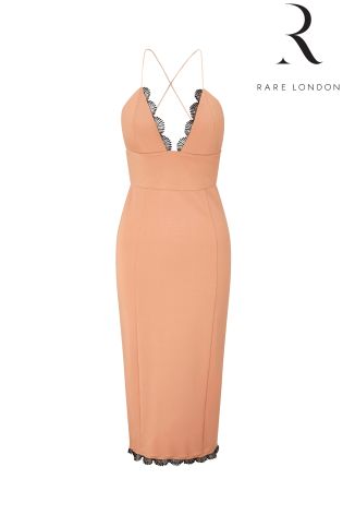 Rare Contrast Trim Plunge Midi Dress